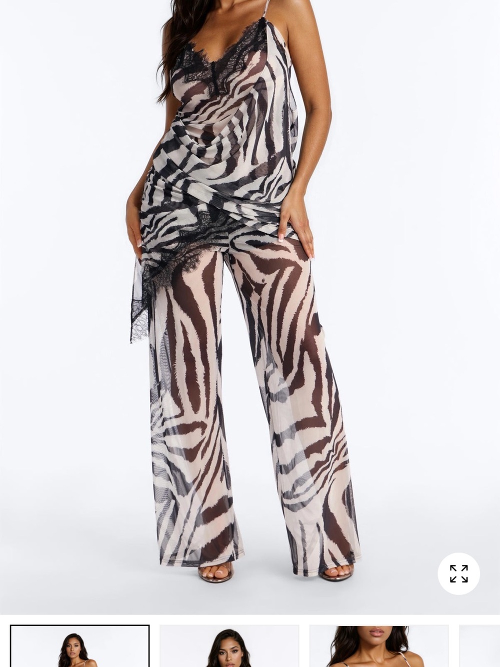 Fashion Nova Zebra-Print Sheer Wide-Leg Pants - Black & Cream